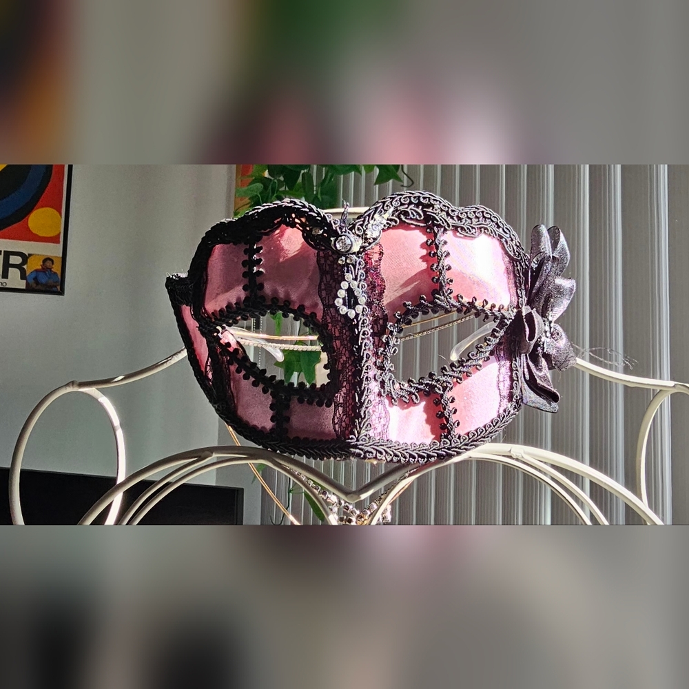 Elegant Pink and Black Lace Masquerade Mask, Eyes Wide Shut, Alluring